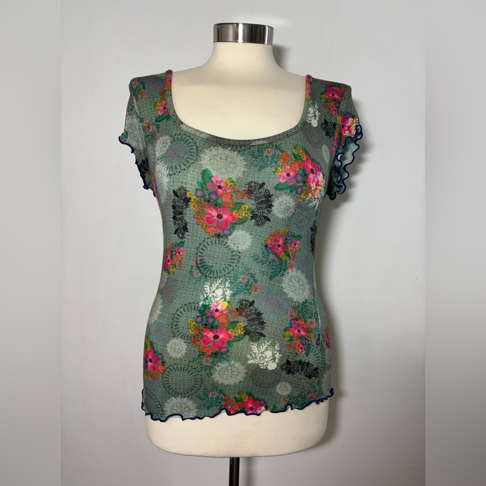 Natural Life Green Floral Top